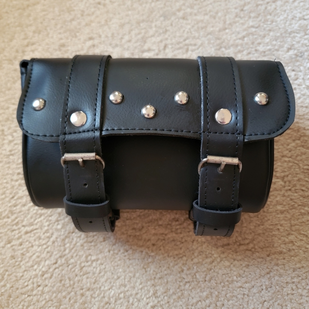 RARE Vintage Genuine Leather Silver Studded Motorcylce Quick Release Storage Bag